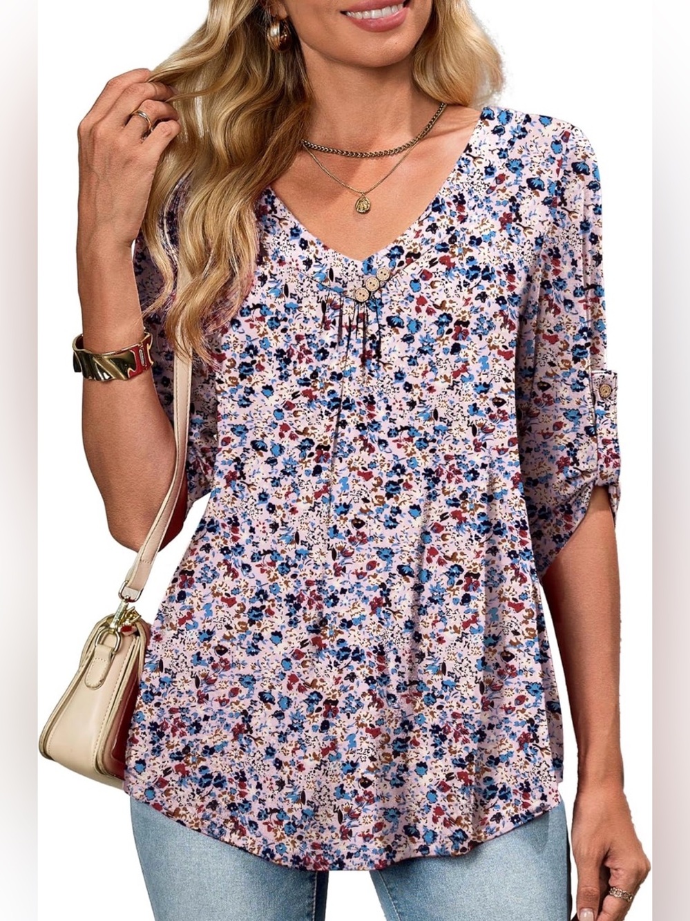 Floral V-Neck Women’s Top in Pink